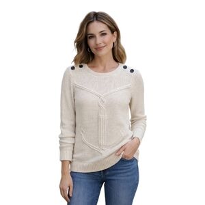Talbots Cable Knit Anchor Coastal Grandma Nautical Sweater